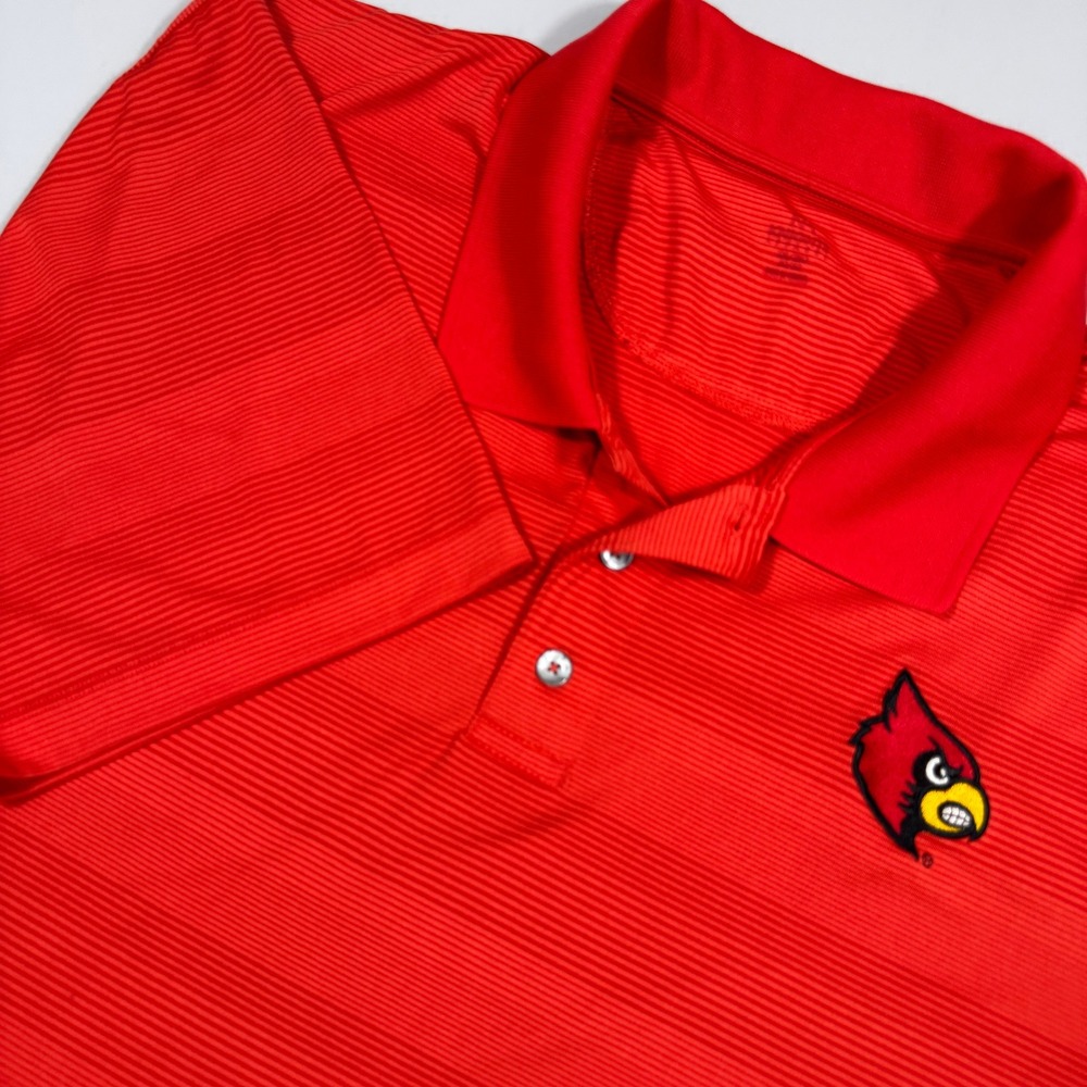 Louisville Cardinals‎ Mens XL Red Striped Short Sleeve Polo Shirt NCAA Fan Gear